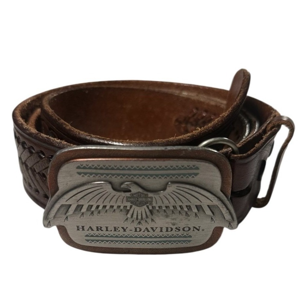 1995 Vintage Harley Davidson Pewter "Western Spirit" Belt Buckle Belt – Size 42
